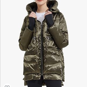 Orolay metallic green women’s thickened hooded down jacket